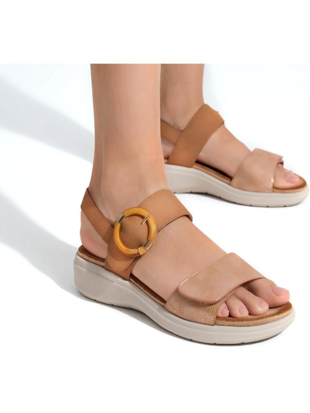 Women's Brown Summer Comfortable Open Toe Comfy Casual Wedge Walking Sandals - Picture 5 of 6